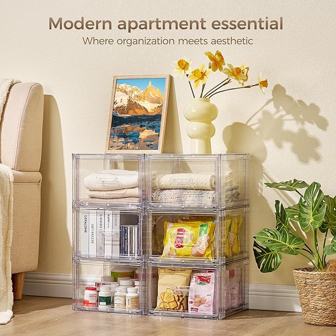 Vtopmart 4 Pack 18QT Clear Stackable Storage Drawers,Easily Assemble Closet Organizers,Plastic Storage Bins for Bathroom,Cabinet,Kitchen Pantry,Under Sink Organization(Medium) - Image 4