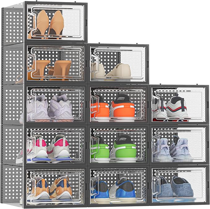 HOMIDEC Shoe Storage, 12 Pack Shoe Organizer for Closet, Shoe Boxes Clear Plastic Stackable Shoe Containers with Lids for Size 10 by DecorateYourHome