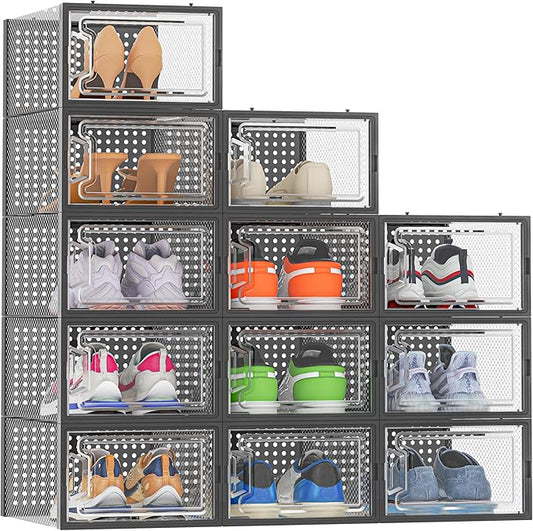 HOMIDEC Shoe Storage, 12 Pack Shoe Organizer for Closet, Shoe Boxes Clear Plastic Stackable Shoe Containers with Lids for Size 10 by DecorateYourHome