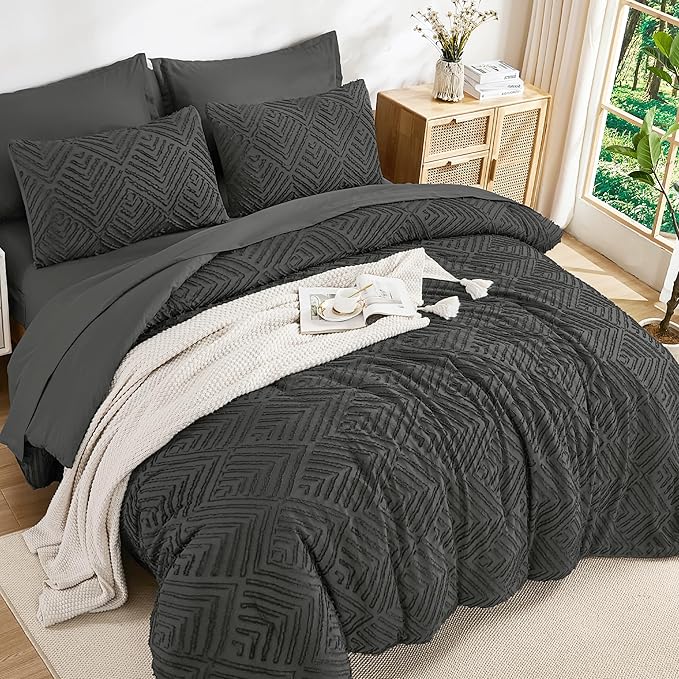Andency California King Comforter Set Dark Grey - 7 Pieces Bed in a Bag Cal King Bedding Comforter Sets, Tufted Lightweight Fluffy Bed Set with Comforter, Sheets, Pillowcases & Shams