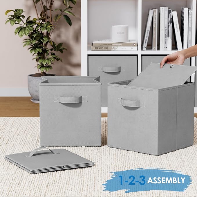 Storage Cubes Pack Of 8 - Standard Size Cube Storage Bin 10.5x10.5x11 With Dual Handles For Easy Carrying- Fabric Storage Bins Collapsible (Light Grey) - Image 6