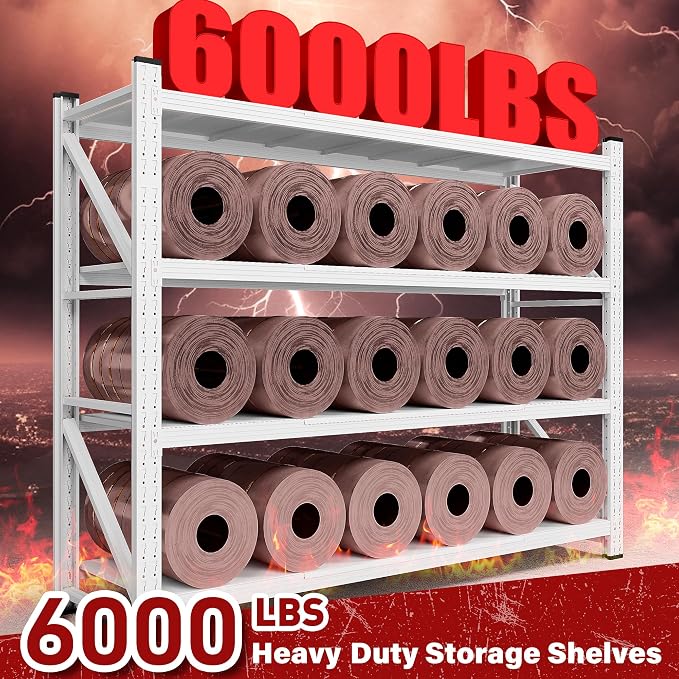 6000LBS Heavy Duty Garage Shelving Units,79" Wide & Deep Storage Shelves,White Metal Garage Shelves,Large Storage Rack,Steel Shelf,Industrial Shelving for Shop,Warehouse,Basement,79" W x 24" D x 79" H - Image 3