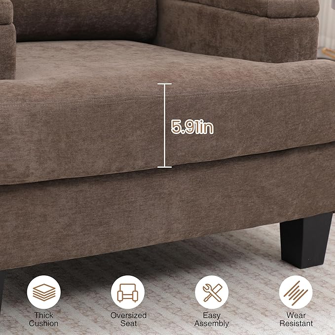 Accent Chair with Storage Armrest, Modern Upholstered Living Room Chairs, Comfy Large Armchair, Fabric Single Sofa ReadingChair for Bedroom, Dark Brown
