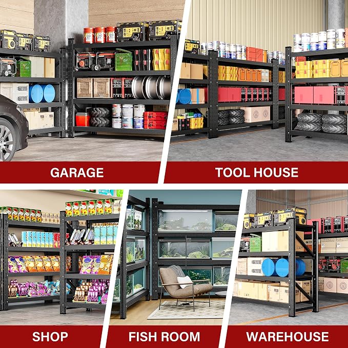 2000LBS Heavy Duty Garage Shelving Units,40" Wide & Deep Storage Shelves,Metal Garage Shelves,Large Storage Rack,Steel Shelf,Industrial Shelving for Shop,Warehouse,Basement,40" W x 20" D x 60" H - Image 9