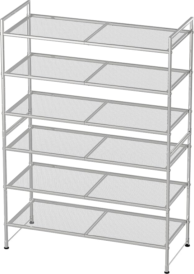 Simple Houseware 3-Tier Stackable Mesh Shoe Rack, Silver - Image 6