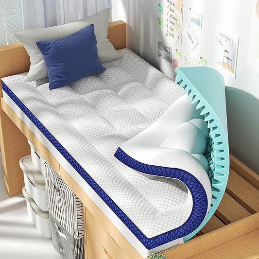 BEDELITE Twin XL Mattress Topper College Dorm Room Essentials, Dual Layer 4 Inch Memory Foam Mattress Topper, Pilow Top Mattress Pad and Premium Gel Foam Mattress, Fits Twin XL Mattress