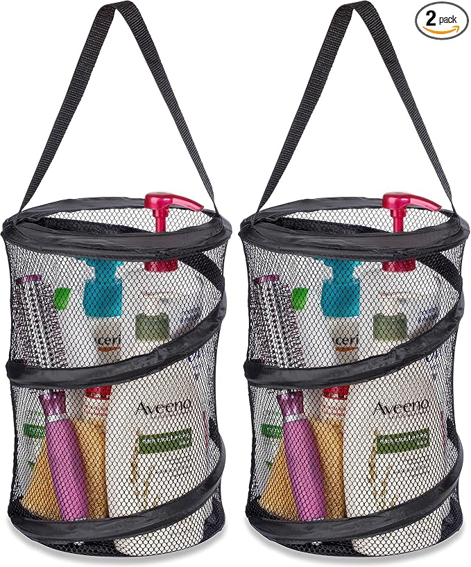 Handy Laundry Foldable Shower Caddy - Collapsible, Portable, Drainage Hole, Carry Handle, Large Compartments, Great Organizer for Camp, Travel, Gym, and Dorm (Black) (Pack of 2) by Handy+Laundry