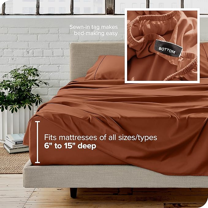 Bare Home Queen Sheet Set - 1800 Ultra-Soft Microfiber Queen Bed Sheets - Double Brushed - Deep Pockets - Easy Fit - 4 Piece Set - Bedding Sheets & Pillowcases (Queen, Terracotta)