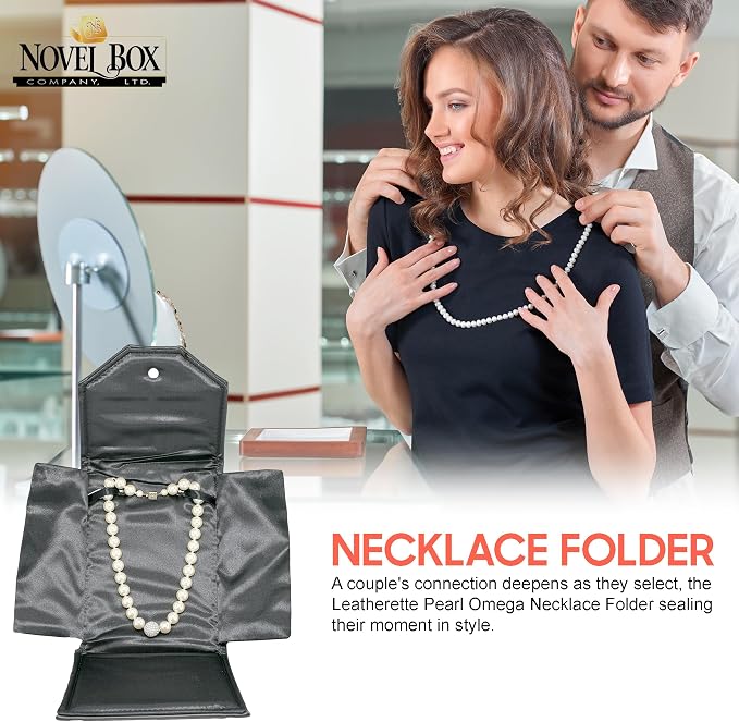 Novel Box Necklace Display Pearl Folder 8x6 inch Large Travel Jewelry Case - Wedding Jewelry Storage Holder with Smooth Finish - Jewelry Organizer Necklace Box - Black/Black Stitched - Image 5
