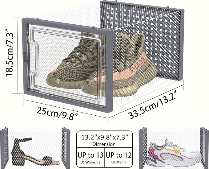 HOMIDEC Shoe Storage, 12 Pack Shoe Organizer for Closet, Shoe Boxes Clear Plastic Stackable Shoe Containers with Lids for Size 13 - Image 3