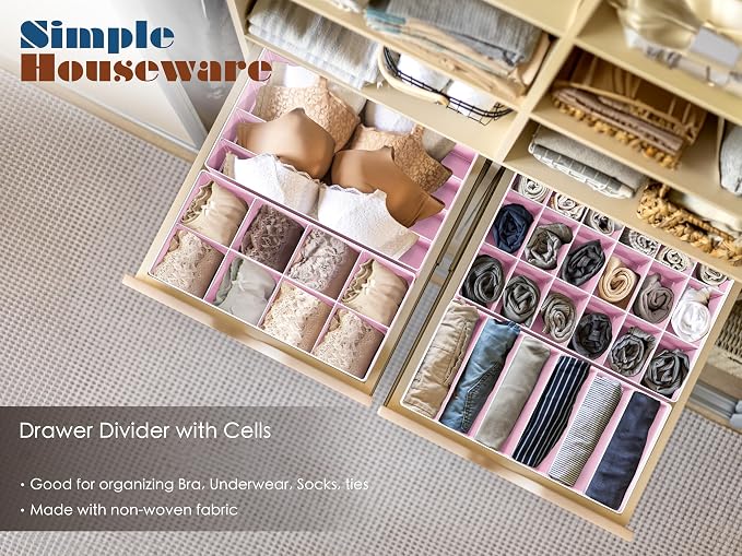 Simple Houseware 4-Pack Drawer Organizer Set - Closet Dividers for Underwear, Socks, Bras, Scarves, Ties - Foldable Non-Woven Storage Boxes, Pink - Image 6