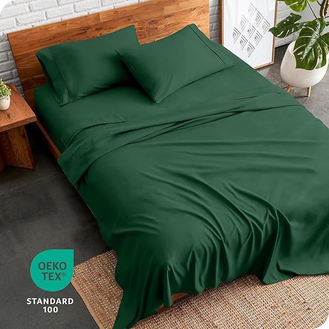 Bare Home Queen Sheet Set - 1800 Ultra-Soft Microfiber Queen Bed Sheets - Double Brushed - Deep Pockets - Easy Fit - 4 Piece Set - Bedding Sheets & Pillowcases (Queen, Forest Green)