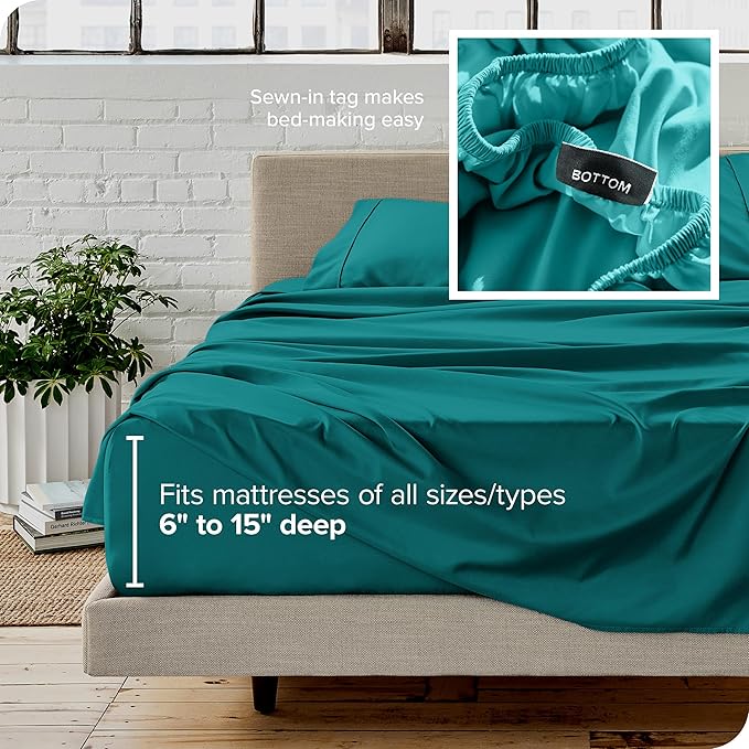 Bare Home Split Head Flex King Sheet Set - 1800 Ultra-Soft Microfiber Bed Sheets - Double Brushed - Deep Pockets - Easy Fit - 4 Piece Set - Bedding Sheets & Pillowcases (Emerald)
