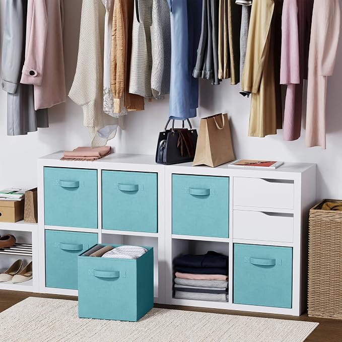 Storage Cubes Pack Of 8 - Standard Size Cube Storage Bin 10.5x10.5x11 With Dual Handles For Easy Carrying- Fabric Storage Bins Collapsible (Blue) - Image 7