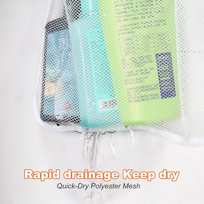 Mesh Shower Caddy Hanging, 7 Pockets Hanging Bathroom Organizer with Quick Dry Mesh, Portable, Can Store Soap, Loofah Shampoo and Cruise Ship Essentials, 17 Inch by 26 Inch, White, 2 Pack - Image 7
