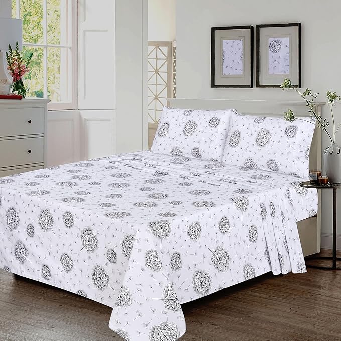 RUVANTI 100% Cotton Sheets – Full Size Percale Bedding, Cooling & Breathable Floral Design, Durable with a Crisp, Soft & Comfortable Feel, 16" Deep Pocket, 4-Piece Set, Dandelion