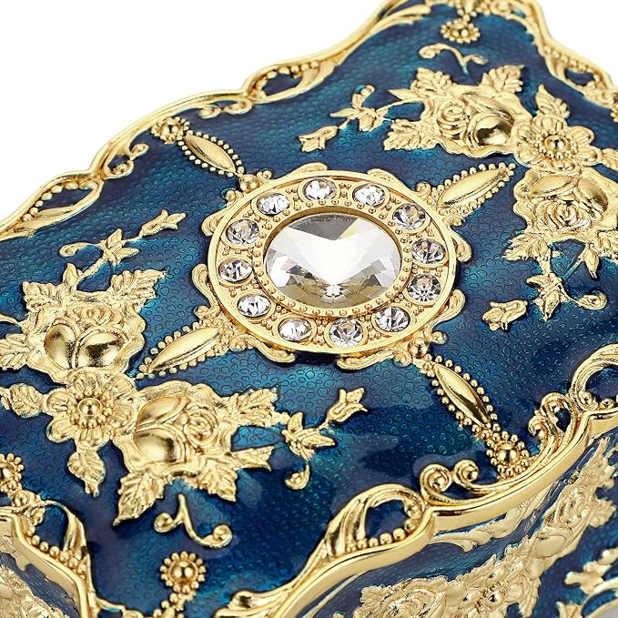 Hipiwe Vintage Jewelry Box, Small Enameled Trinket Box Organizer Rectangular Treasure Chest Box Jewelry Decorative box Keepsake Gift Box Case for Women,3.7x 2.7x 2 inch - Image 4