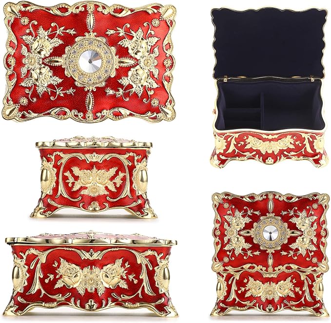 Hipiwe Hipiw Vintage Jewelry Organizer Box - Metal Trinket Storage Box Ornate Treasure Chest Box Jewelry Decorative box Keepsake Gift Box Case for Women,4.9"x3.4"x2.7" - Image 3