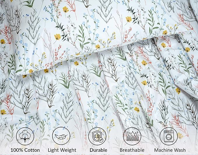 RUVANTI 100% Cotton Sheets – Twin XL Size Percale Bedding, Cooling & Breathable Floral Design, Durable with a Crisp, Soft & Comfortable Feel, 16" Deep Pocket, 3-Piece Set, Aroma