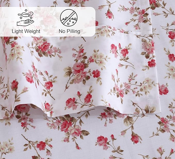 RUVANTI 100% Cotton Sheets – Queen Size Percale Bedding, Cooling & Breathable Floral Design, Durable with a Crisp, Soft & Comfortable Feel, 16" Deep Pocket, 4-Piece Set, Bouquet