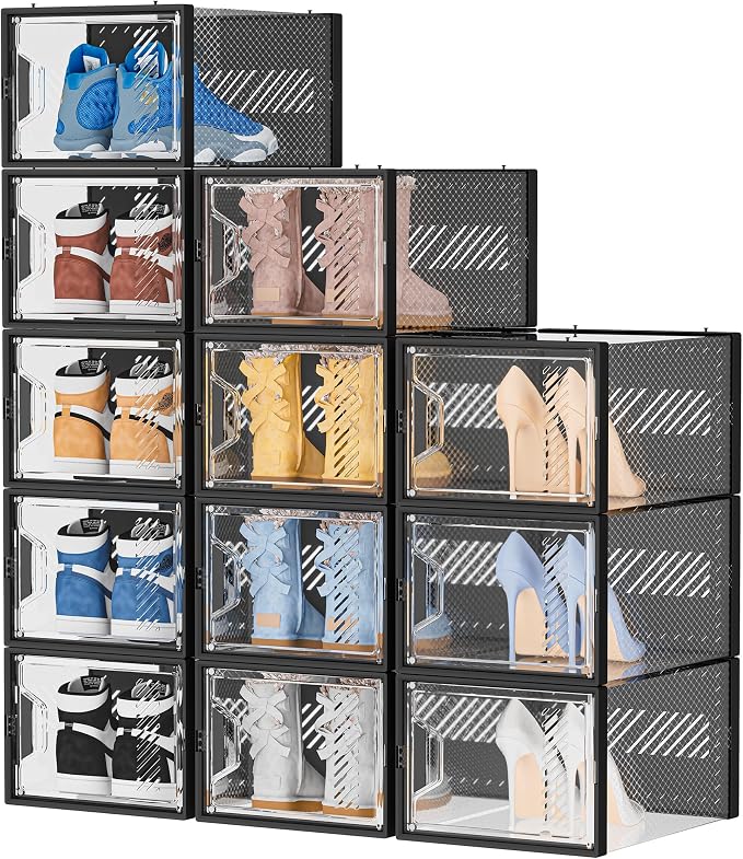 SIMPDIY Shoe Storage, 12 Pack X-Large Shoe Organizer for Closet, Shoe Boxes Clear Plastic Stackable Shoe Storage Boxes for Size 13 by DecorateYourHome