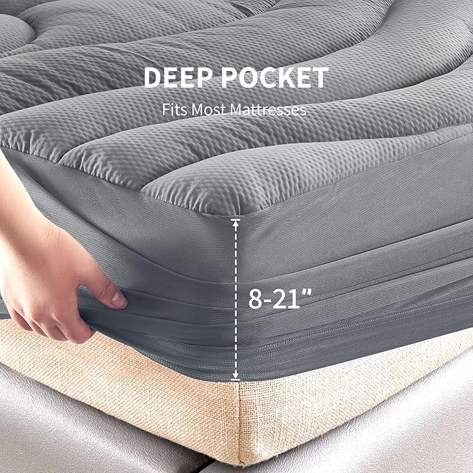 Sonive Waterproof Mattress Protector,Twin Mattress Protector with Deep Pocket up to 21'' Microfiber Fitted Mattress Pad Waterproof, Breathable Mattress Cover,Machine Washable Grey(39×75")
