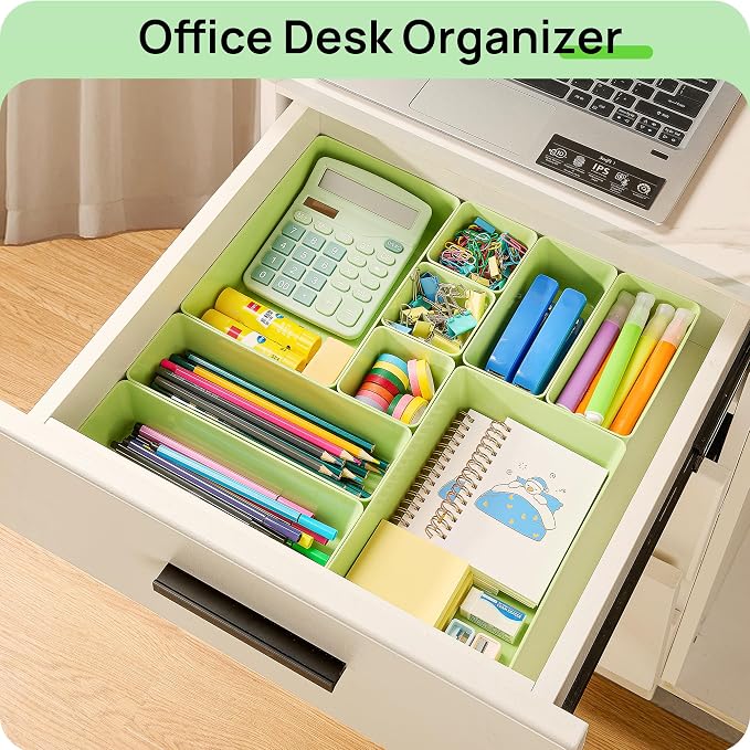 Vtopmart 25 PCS Plastic Drawer Organizers Set, 4-Size Versatile Bathroom and Vanity Drawer Organizer Trays, Storage Bins for Makeup, Bedroom, Kitchen Gadgets Utensils and Office - Image 6