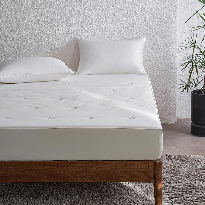 Simple&Opulence Twin Size Mattress Pad Protector, 100% Cotton Top Cooling Breathable Quilted Mattress Cover Fitted Sheet Stretches up to 16 Inches Deep Pocket Non Slip Soft Bed Pad Topper-Cream Khaki
