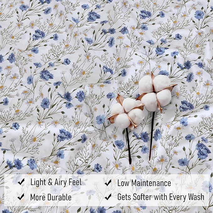 RUVANTI 100% Cotton Sheets – Full Size Percale Bedding, Cooling & Breathable Floral Design, Durable with a Crisp, Soft & Comfortable Feel, 16" Deep Pocket, 4-Piece Set, Sweet Pea