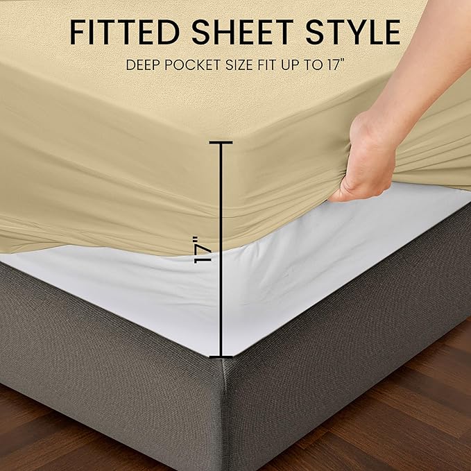 Utopia Bedding Premium Waterproof King Size Mattress Protector, Viscose Made from Bamboo Mattress Cover, Breathable, Fitted Style with Stretchable Pockets (Beige)