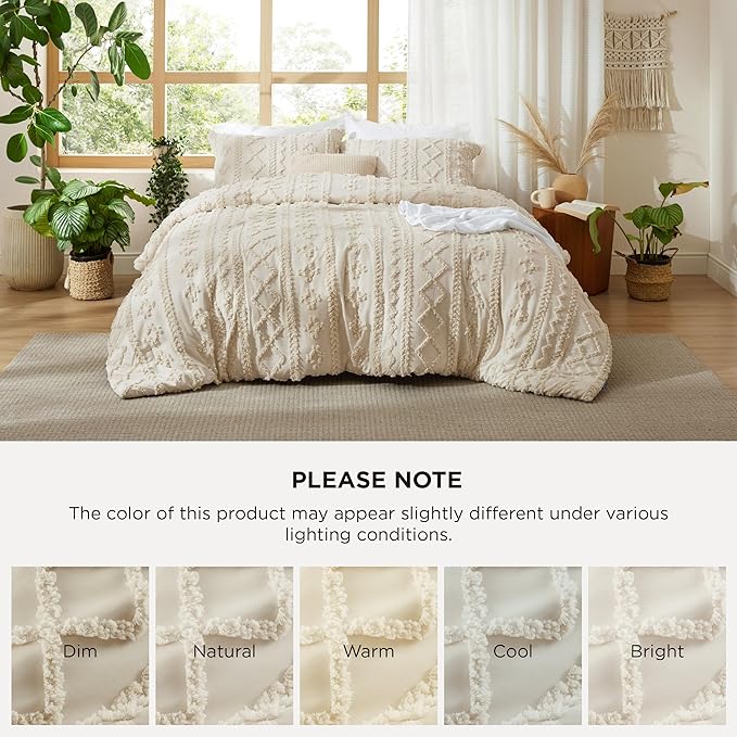 Bedsure Tufted Boho Comforter Set Full Size - Beige Boho Bed Set, GentleSoft™ 3 Pieces Farmhouse Shabby Chic Embroidery Bedding, Gifts for Woman, Soft Jacquard Full Comforter for All Seasons