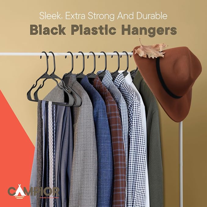Black Plastic Hangers 5 Pack– Heavy-Duty Plastic Hangers Slim and Space-Saving, Durable and Lightweight PP with Non-Slip Shoulder Notches for Slip Dresses, Suits, Jackets & Camisoles - Image 8