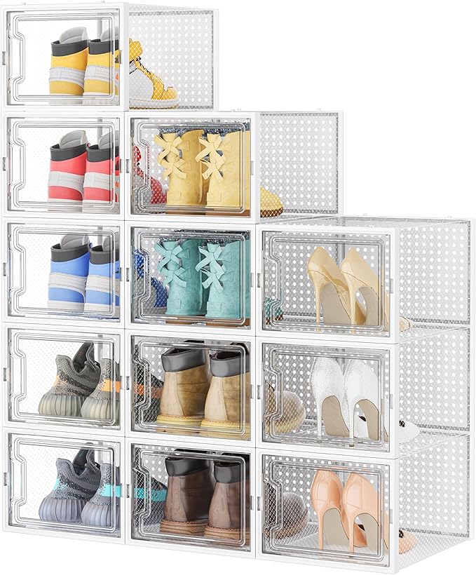 HOMIDEC Shoe Storage, 12 Pack Shoe Organizer for Closet, Shoe Boxes Clear Plastic Stackable Shoe Containers with Lids for Size 13 by DecorateYourHome