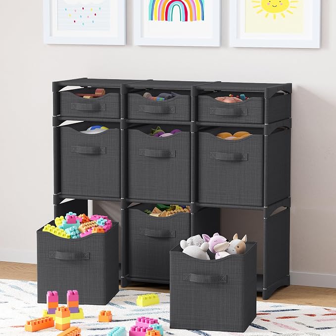 Cube Storage Organizer with Storage Bins Included - The Perfect Closet Organizers and Storage Solution. Includes 9 Storage Cubes, Great For Toy Storage, Closet Storage, Clothes Storage (Dark Grey) - Image 3