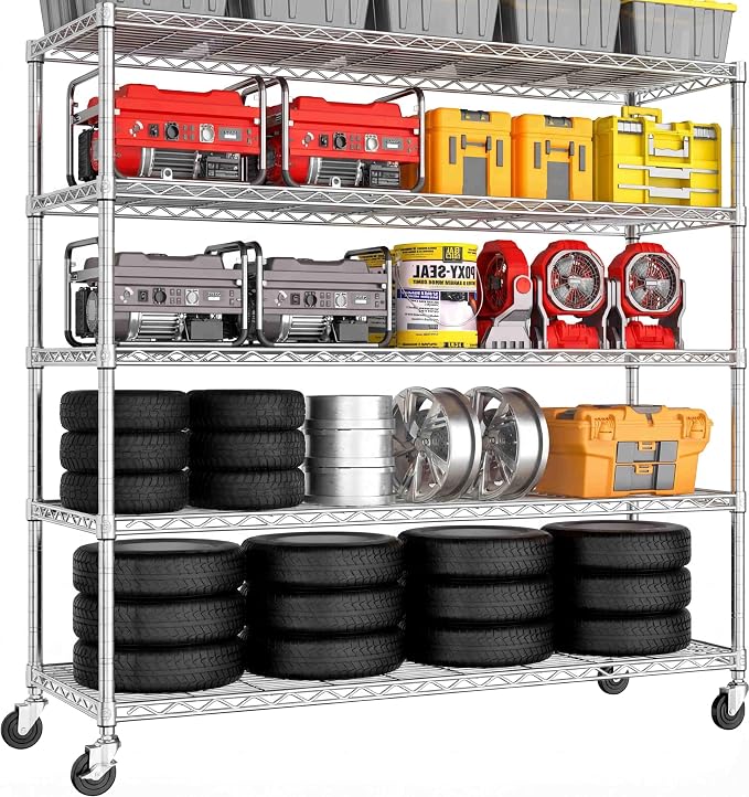 PrimeZone 5 Tier 48" Wx24''Dx81''H Wire Shelving with Wheels 3000lbs NSF Certified Storage Shelves Heavy Duty Metal Shelf Adjustable Rolling Rack Commercial Garage Restaurant Warehouse Chrome 3Pack - Image 9