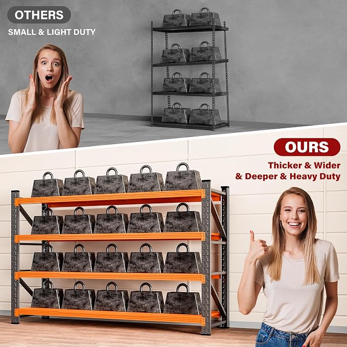 71.3" Wide Heavy Duty Garage Shelving Units,5000LBS Deep Storage Shelves,Orange Metal Garage Shelves,Steel Shelf,Large Storage Rack,Industrial Shelving for Shop,Warehouse,Basement,71.3"W x 24"D x 70"H - Image 9
