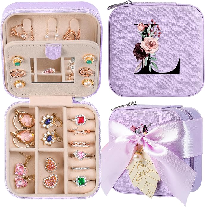 AYGXU Travel Jewelry Box for Women and Girls - Small Case With Initial A-Z - Teacher Gifts by AYGXU