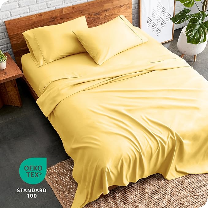 Bare Home Queen Sheet Set - 1800 Ultra-Soft Microfiber Queen Bed Sheets - Double Brushed - Deep Pockets - Easy Fit - 4 Piece Set - Bedding Sheets & Pillowcases (Queen, Lemon Drop)