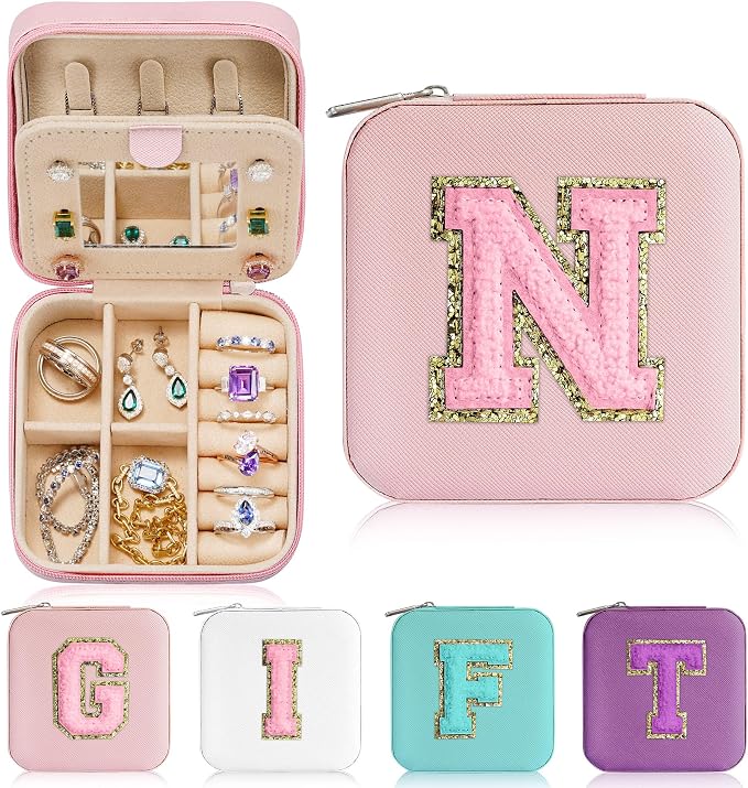 Parima Back to School Jewelry Case, School Supplies for Teen Girls Jewelry Box | High School Travel Accessories for Girls | School Travel Essentials Small Jewelry Box - Letter N, Pink by PARIMA
