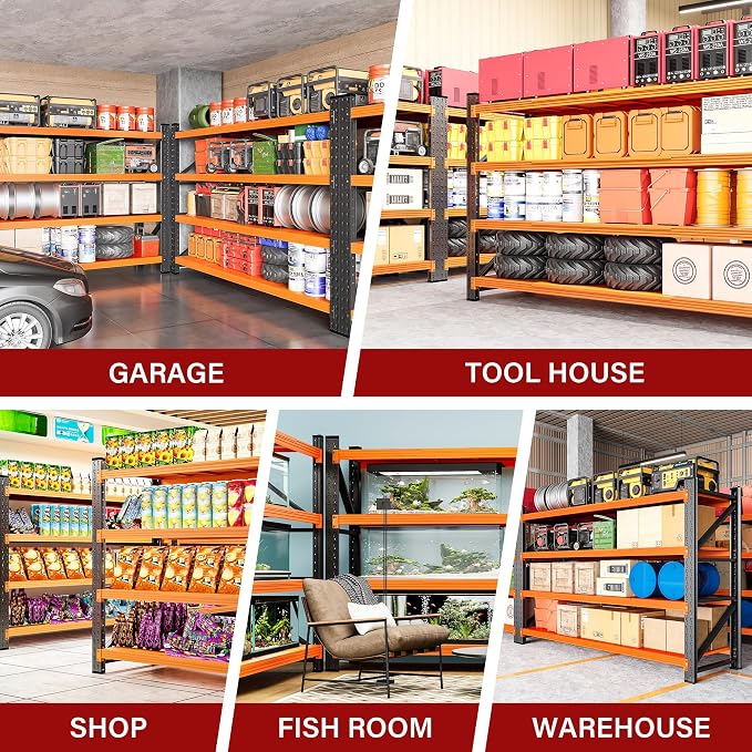 71.3" Wide Heavy Duty Garage Shelving Units,5000LBS Deep Storage Shelves,Orange Metal Garage Shelves,Steel Shelf,Large Storage Rack,Industrial Shelving for Shop,Warehouse,Basement,71.3"W x 24"D x 70"H - Image 5