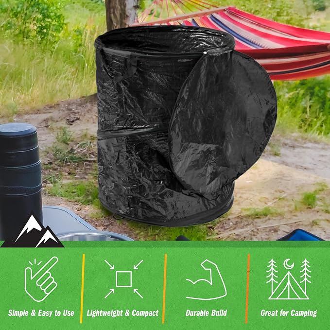 Collapsible Trash Can - 44-Gallon Portable Garbage Can Outdoor Bin with Zippered Lid for RV, Camping, Parties, or Yard Waste by Wakeman (Black) - Image 2