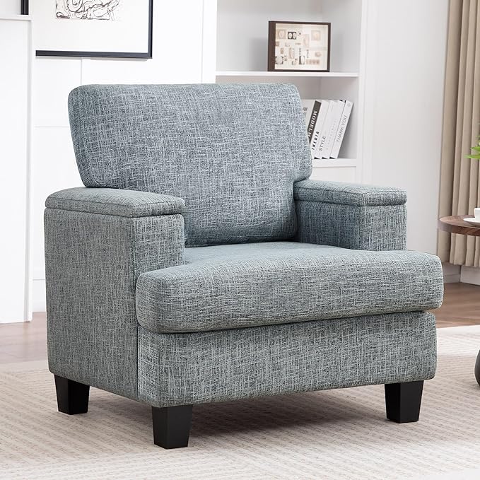 Oversized Accent Chair with Armrest Storage, Modern Upholstered Reading Living Room Chairs, Comfy Large Armchair, Fabric Single Sofa Chair for Bedroom (Bluish Grey)