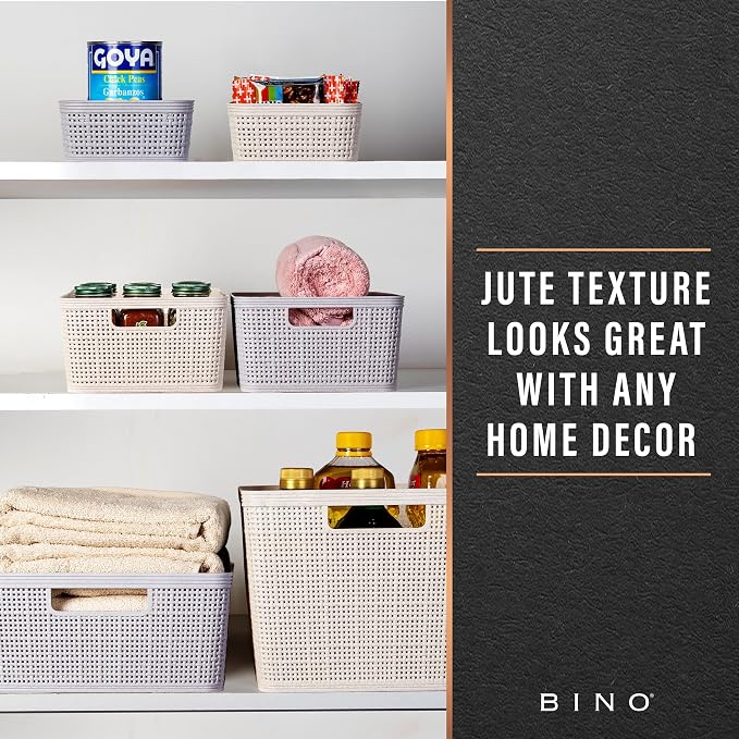 BINO | Woven Plastic Basket | XS (Natural Grey), 5-Pack | THE JUTE COLLECTION | Home Organization, Space - Saving Storage, Stylish Design | Jute Basket | Plastic Storage Basket - Image 6