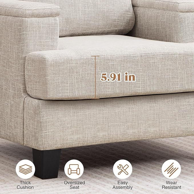 Beige Accent Chair with Armrest Storage, Modern Upholstered Reading Living Room Chairs, Comfy Large Armchair, Fabric Single Sofa Chair for Bedroom