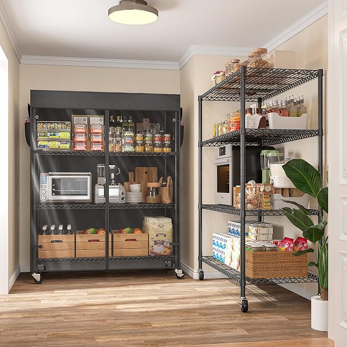 REIBII 4-Tier Storage Shelves Wire Shelving Unit with Cover & Wheels, Heavy Duty Metal Shelving for Dorm Storage Shelves, Garage Storage Rack Commercial Shelf, Pantry, Kitchen, 36" W*14.3" D*56.5" H - Image 8