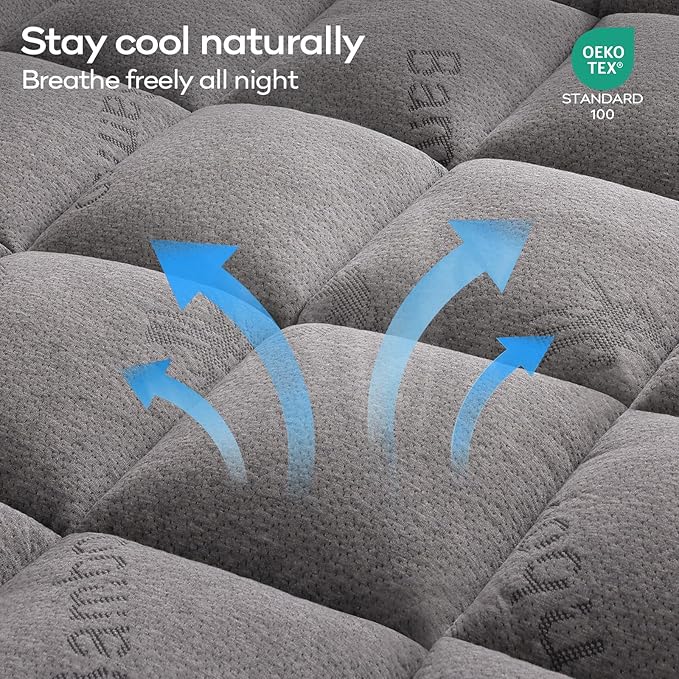OLANLY King Mattress Topper – Viscose Made from Bamboo, Cooling Soft King Pillow Top Mattress Pad for Back Pain Relief, Plush Down Alternative Fill Bed Topper with Elastic Deep Pocket, Light Gray