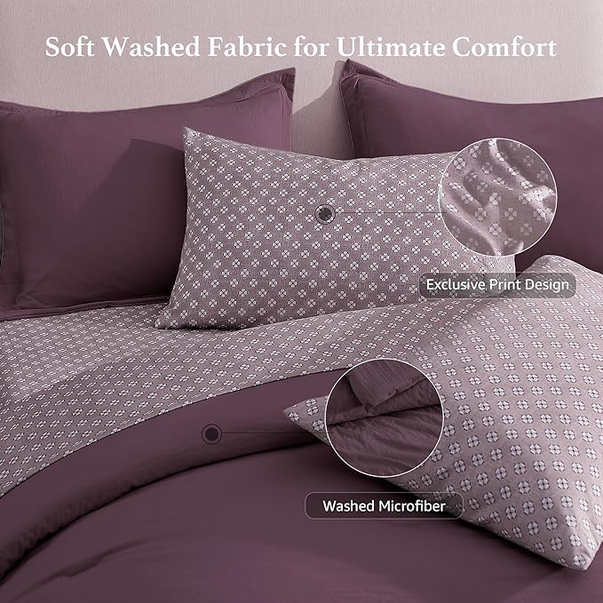 Monbix Full Size Comforter Set - 7 Pieces ltalian Plum Prewashed Bed in a Bag Full Bedding Sets with Comforters, All Seasons Comforter Bed Set with Sheets, Pillowcases & Shams