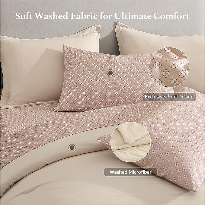 Monbix Queen Comforter Set - 7 Pieces Oatmeal Prewashed Bed in a Bag Queen Bedding Sets with Comforters, All Seasons Ultra Soft Comforter Bed Set with Sheets,Pillowcases & Shams