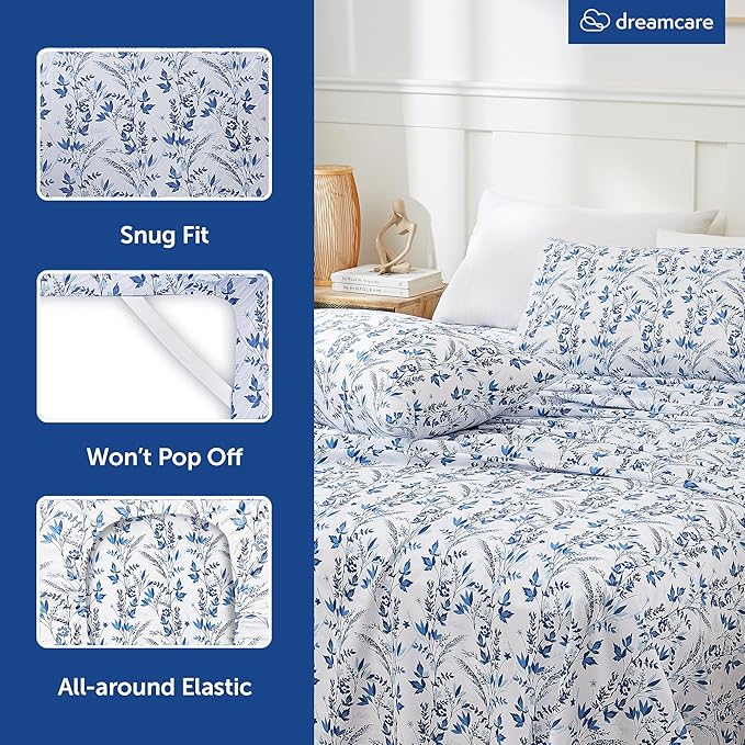DREAMCARE Twin Sheets - 3 pcs Breathable Cooling Bed Sheets - up to 15" Deep Pocket Twin Bed Sheets with Side Pockets - Extra Soft 100% Brushed Hypoallergenic Hotel Luxury Bedding