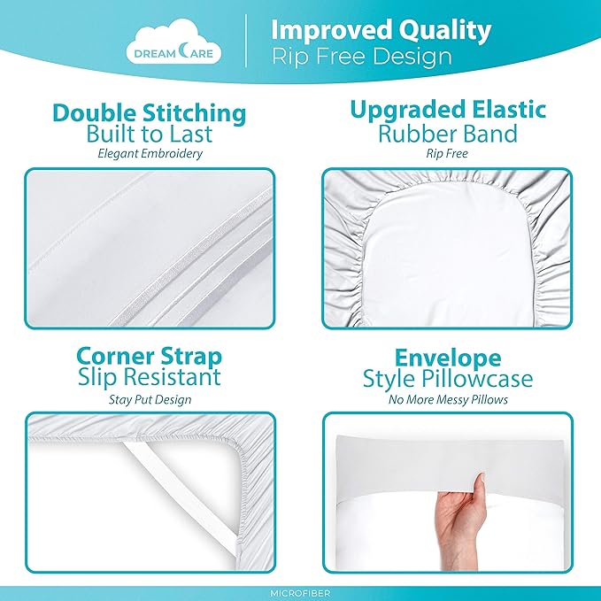 DREAMCARE King Size Sheets Set - 6 pcs Breathable Cooling Bed Sheets - up to 15" Deep Pocket King Sheet Set with Side Pockets - Extra Soft 100% Brushed Hypoallergenic Hotel Luxury Bedding - White